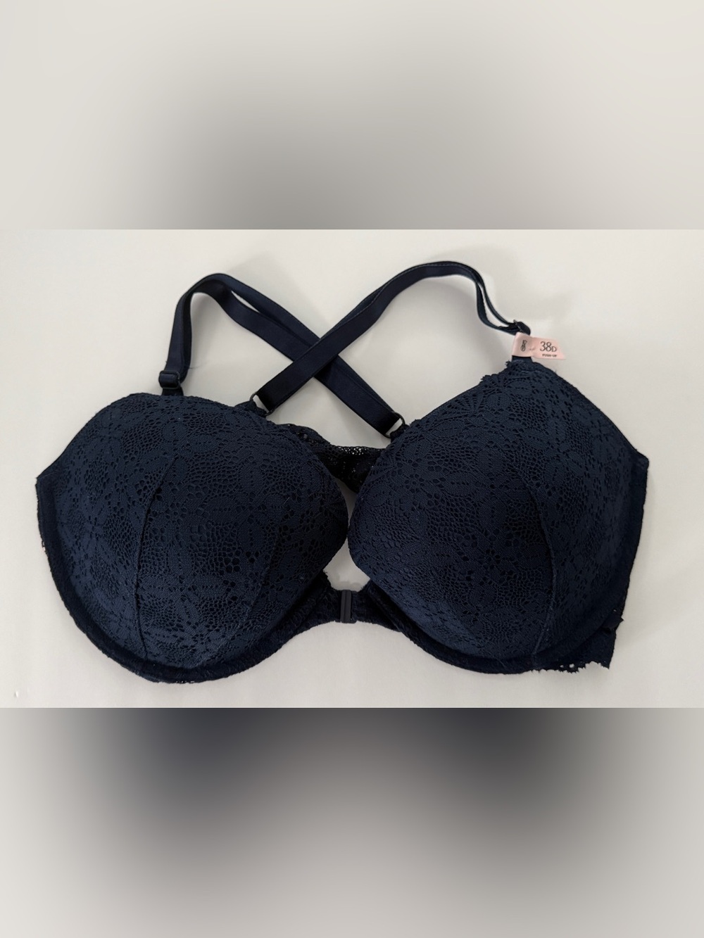NWT Victoria’s Secret Lace Front-Close Push-Up Bra Navy 38D